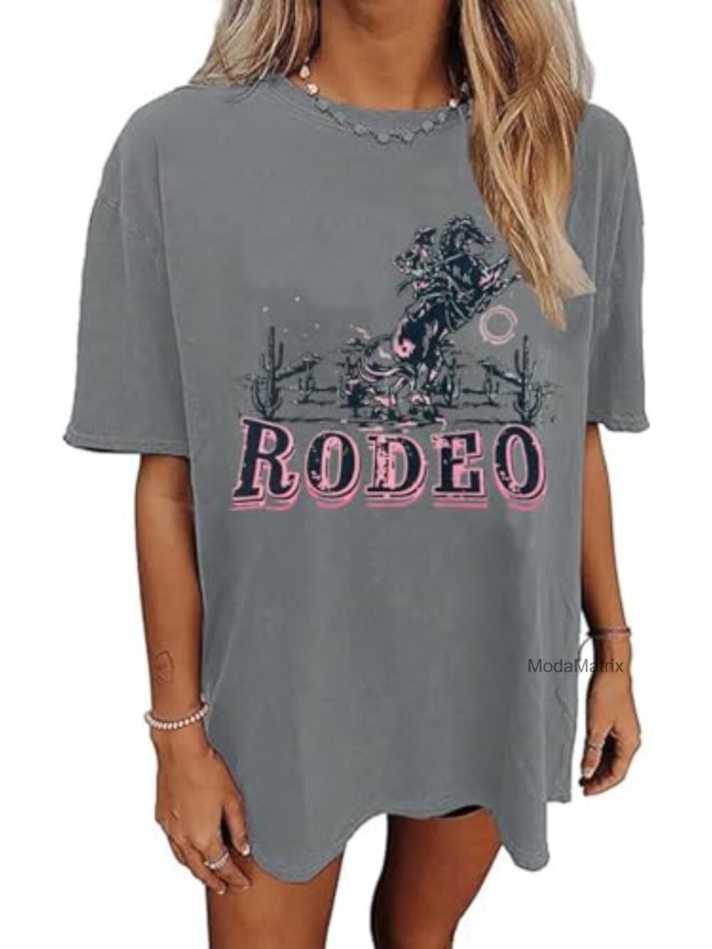 Western Cowboy Graphic Oversized Tee Short Sleeve Country Music Rodeo T-Shirt